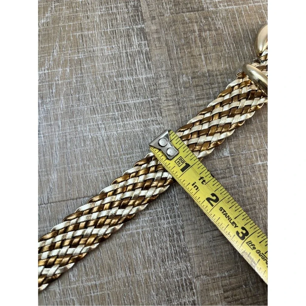 Vintage Metallic Gold Braided Woven Wide Belt M/L Cinch Statement Retro Boho